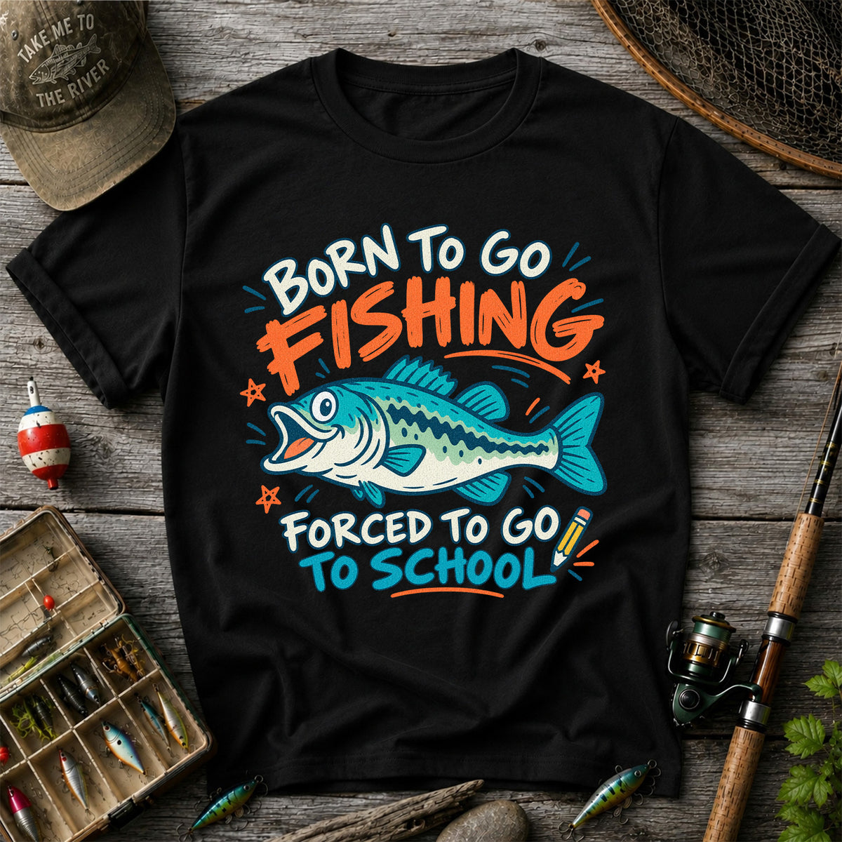 Funny Fish Fishing Graphic T-Shirt for Back to School