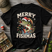 Merry Fishmas Santa Hat Bass Christmas Fishing T-Shirt