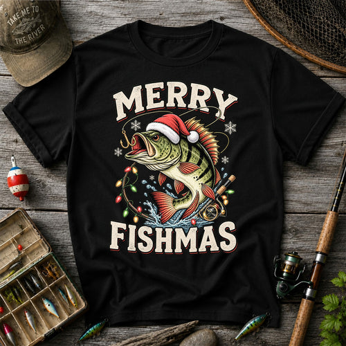 Merry Fishmas Santa Hat Bass Christmas Fishing T-Shirt
