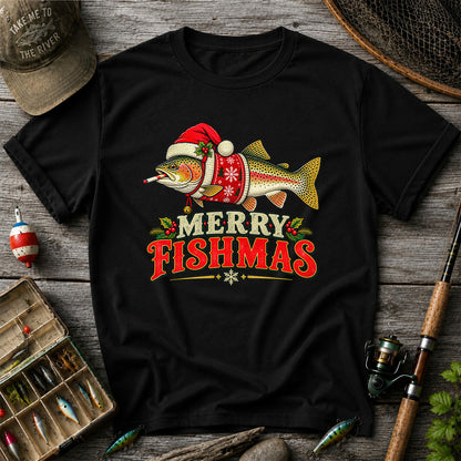 Christmas Trout Santa Fishing Graphic T-Shirt