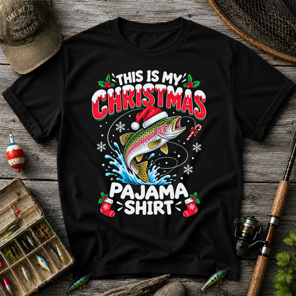 This Is My Christmas Pajama Shirt Rainbow Trout Fishing T-Shirt