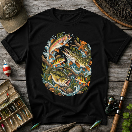Trout Pike Bass and Perch Freshwater Fishing Graphic T-Shirt