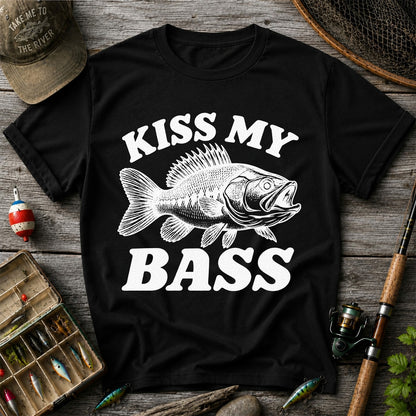 Kiss My Bass Blue Bass Funny Fishing Graphic T-Shirt