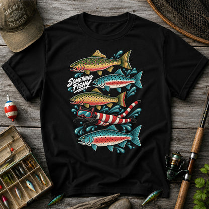 Something Fishy Trout and Snorkeler Fishing Graphic T-Shirt