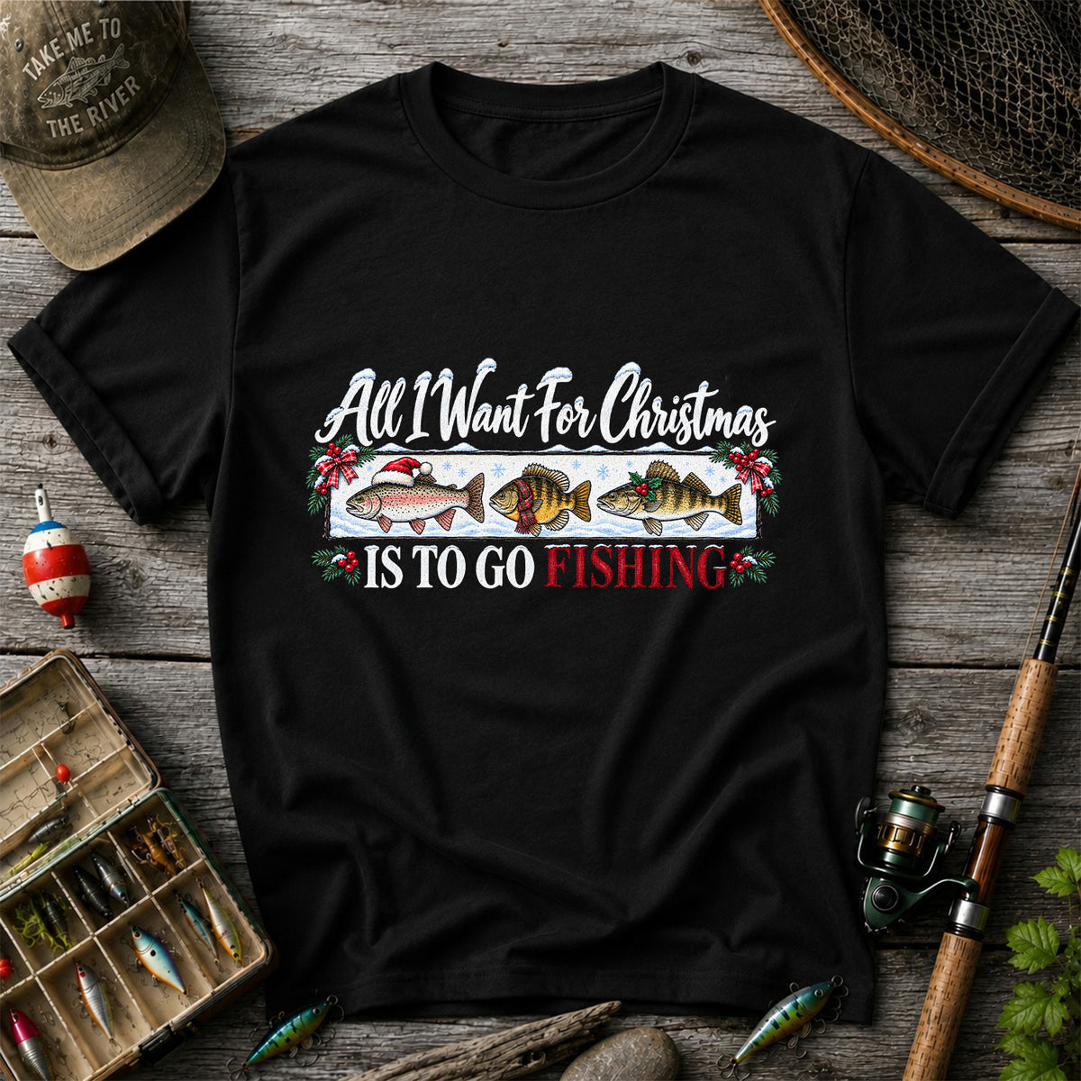Christmas Freshwater Fish Fishing Graphic T-Shirt