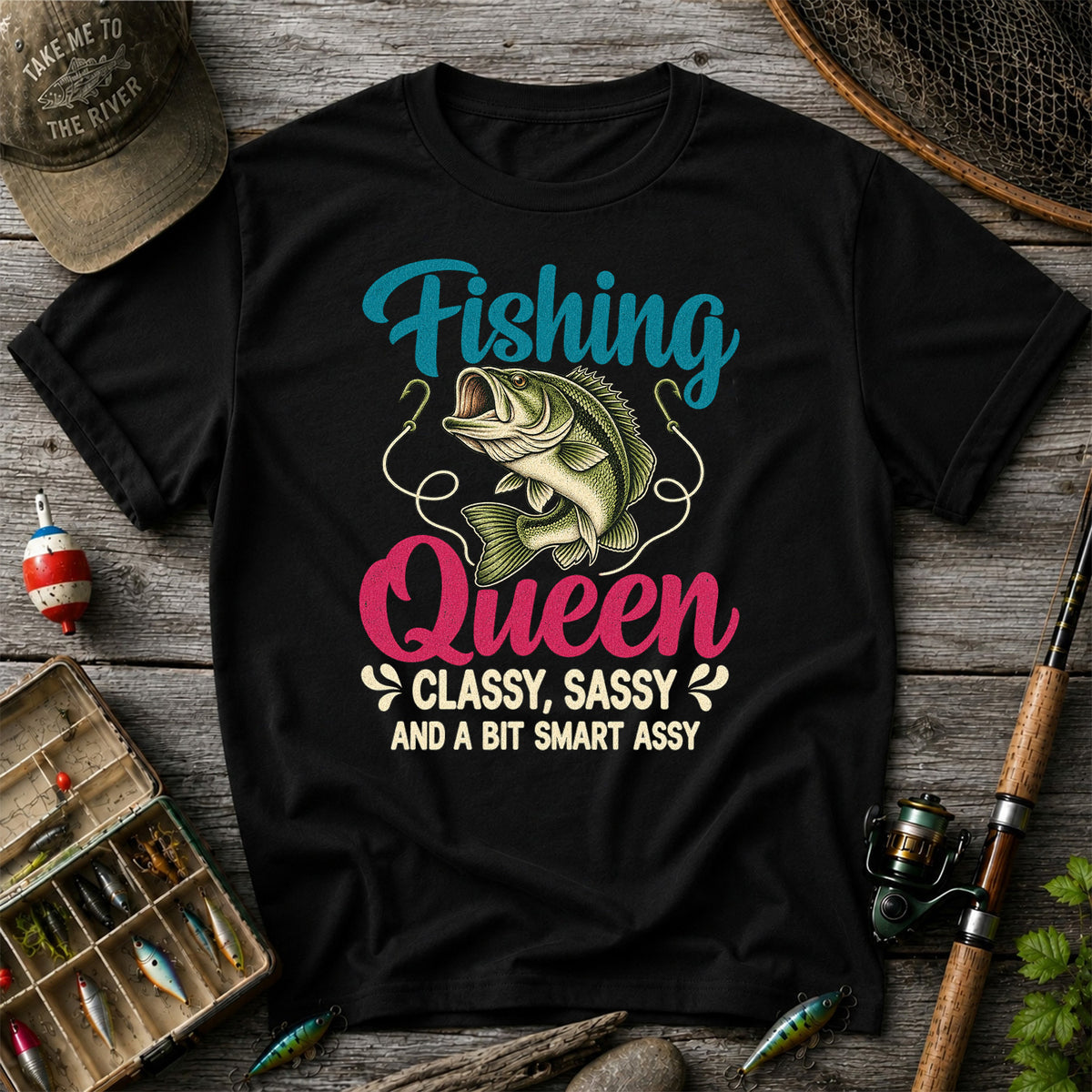 Fishing Queen Bass Funny Fishing Graphic T-Shirt