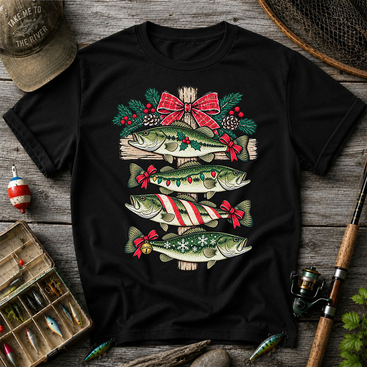 Christmas Bass Fishing Sign Holiday Graphic T-Shirt