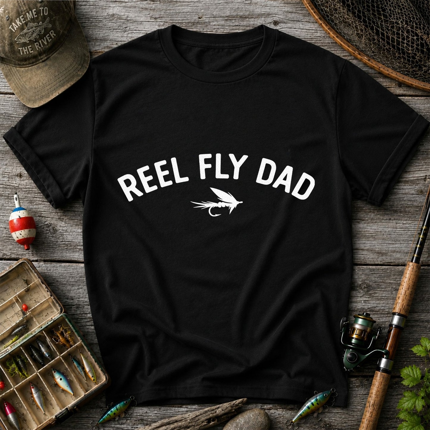 Reel Fly Dad Fly Fishing Lure Graphic T-Shirt