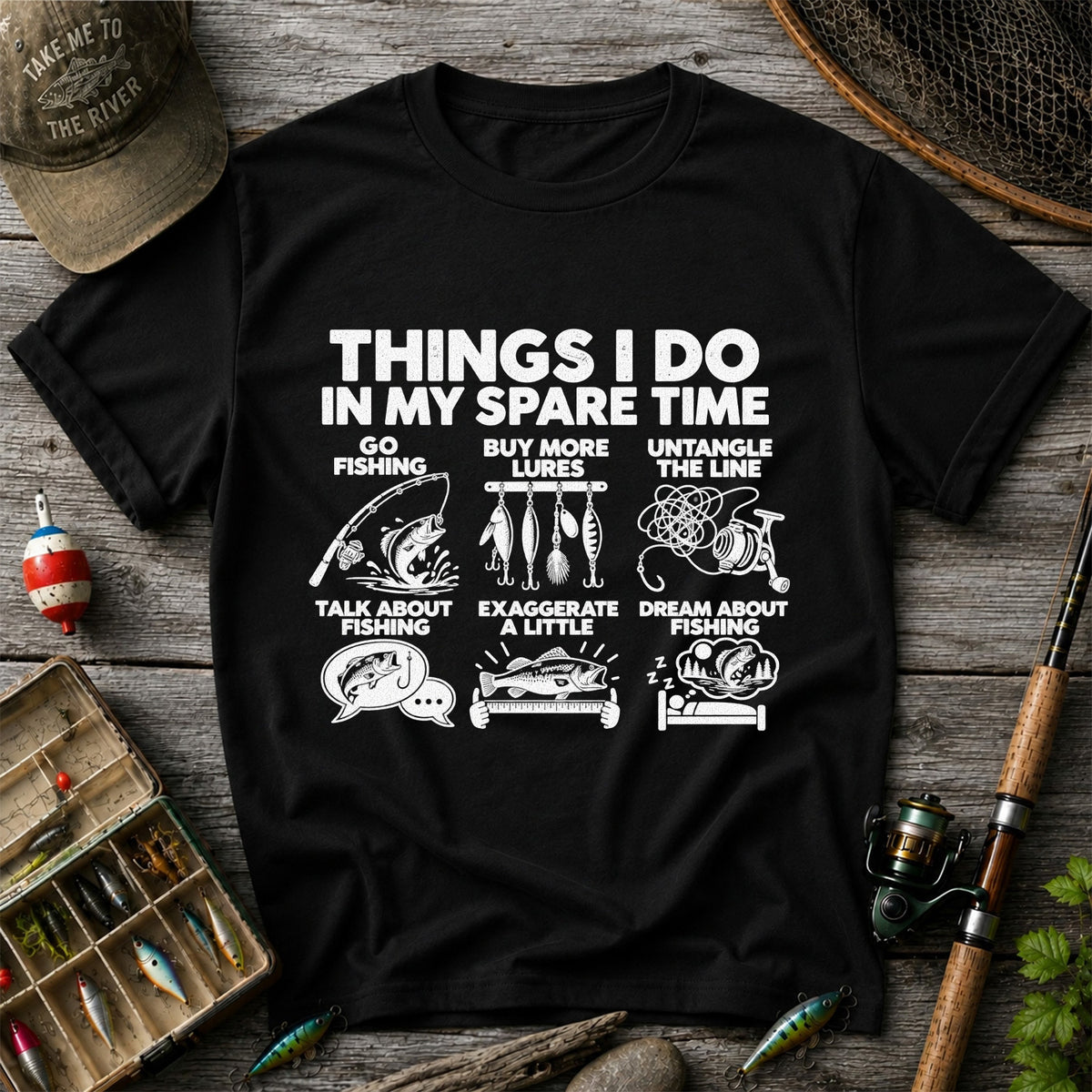 Things I Do in My Spare Time Funny Fishing Graphic T-Shirt