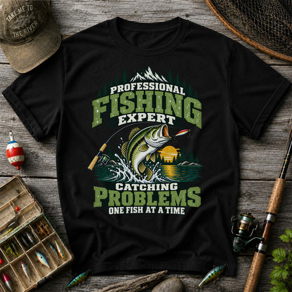 Professional Fishing Expert Catching Problems One Fish at a Time Bass T-Shirt