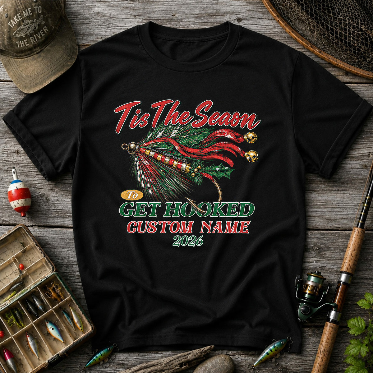 Personalized Christmas Fly Fishing Custom Name T-Shirt