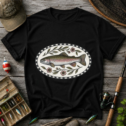 Vintage Floral Rainbow Trout Fishing Graphic T-Shirt