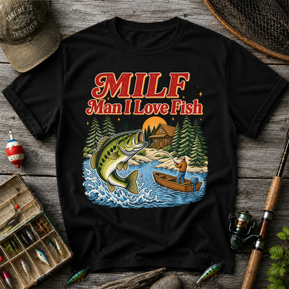 MILF Man I Love Fish Bass Lake Fishing Graphic T-Shirt