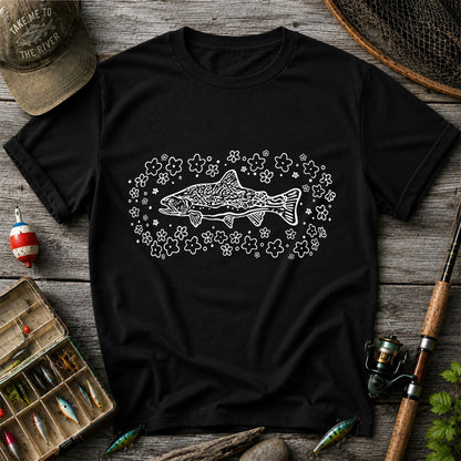 Brown Trout Surrounded by Wildflowers Fishing Graphic T-Shirt