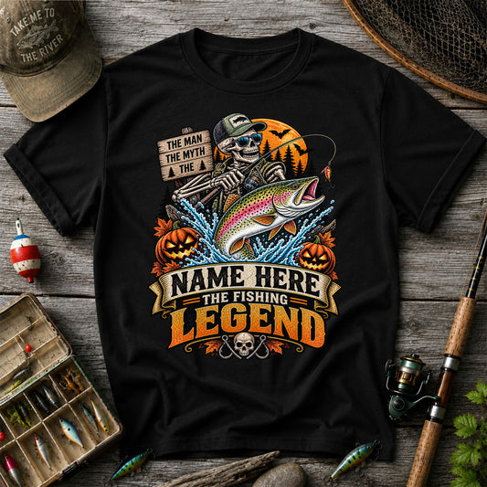 The Man The Myth The Fishing Legend Name Here Halloween Skeleton Rainbow Trout T-Shirt