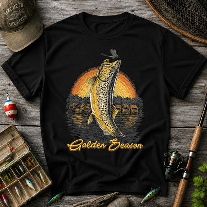 Golden Season Jumping Trout Sunset Fishing Graphic T-Shirt