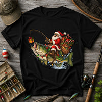 Santa Riding a Largemouth Bass Christmas Fishing Graphic T-Shirt