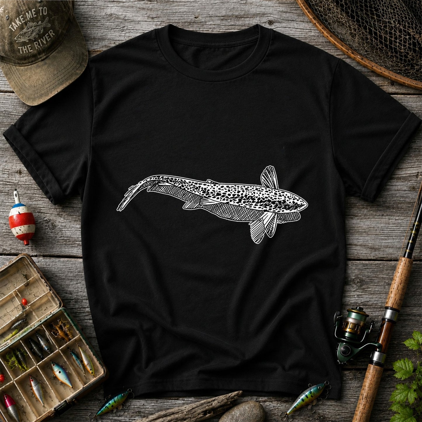 Burbot Fish Minimalist Line Art Fishing Graphic T-Shirt