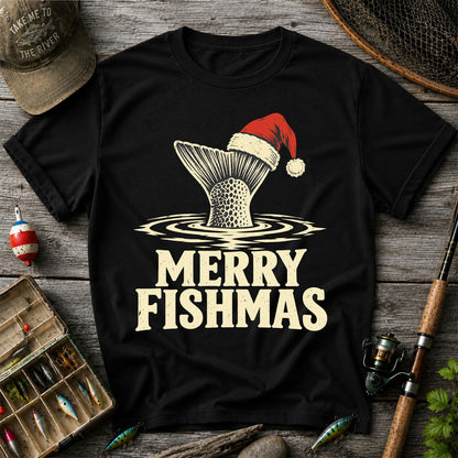 Merry Fishmas Santa Hat Trout Fishing Graphic T-Shirt