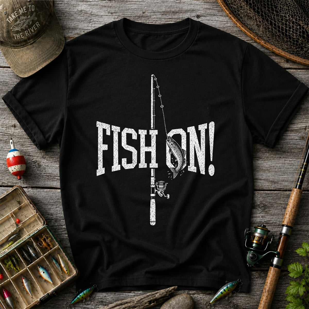 Fish On Trout and Fishing Rod Vintage Graphic T-Shirt