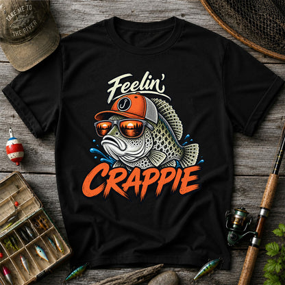 Feelin' Crappie Funny Fishing T-Shirt with Fish in Sunglasses