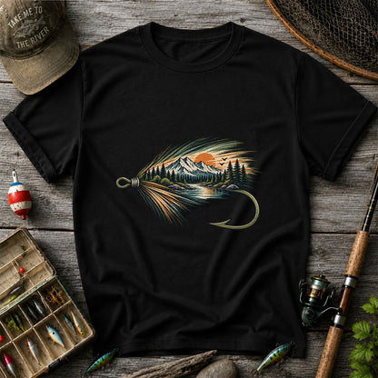 Mountain Lake Fly Fishing Hook Graphic T-Shirt