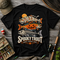 Spooky Trout Mummy Pumpkin Bones Halloween Fishing T-Shirt