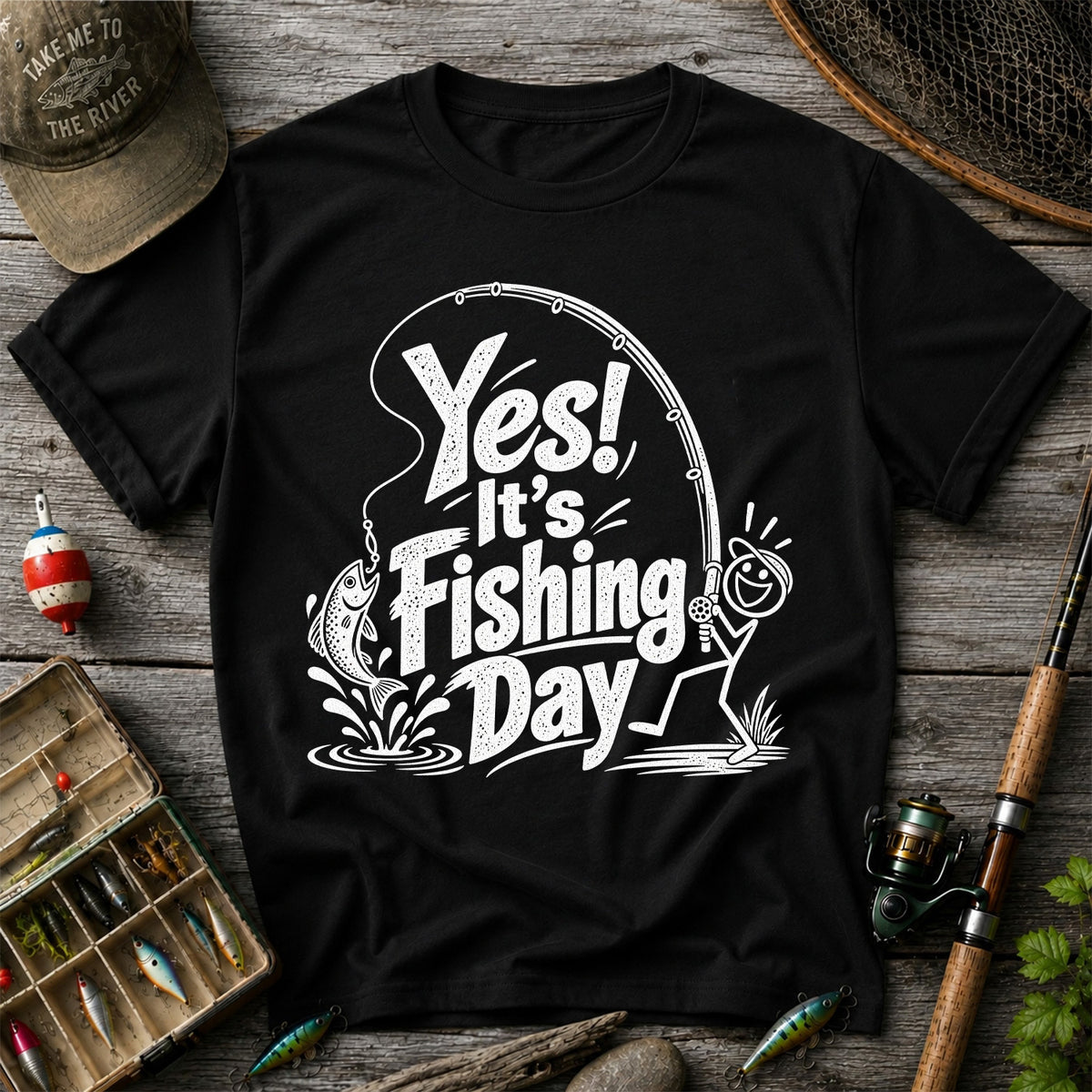 Yes! It's Fishing Day Funny Angler and Trout Graphic T-Shirt