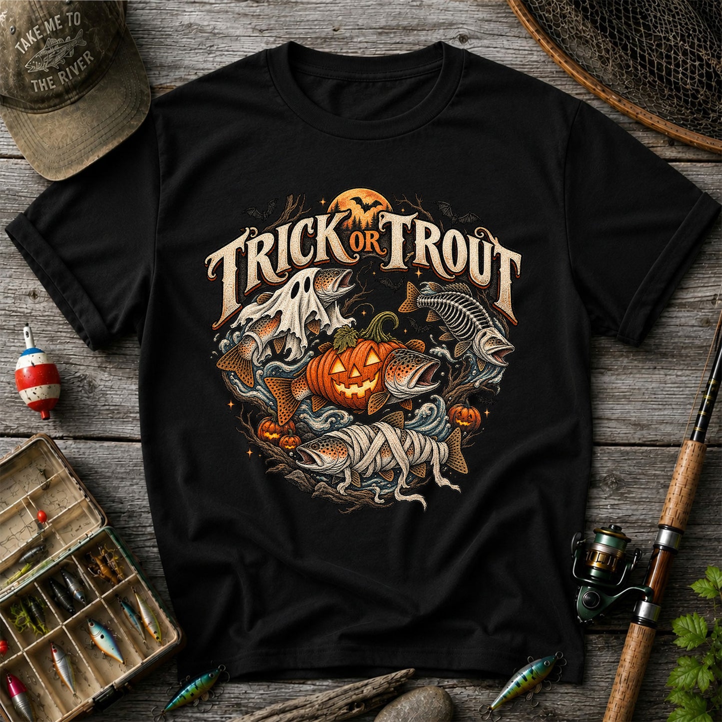 Trick or Trout Haunted Fish Halloween Fishing T-Shirt