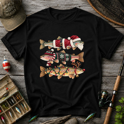 Christmas Trout Fishing Graphic T-Shirt with Festive Fish Artwork