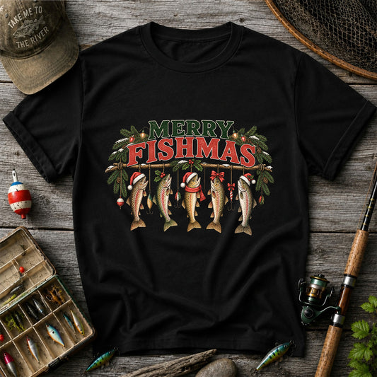Merry Fishmas Five Christmas Trout Fishing Graphic T-Shirt