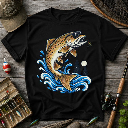 Brown Trout Sunglasses Fishing Graphic T-Shirt with Lure