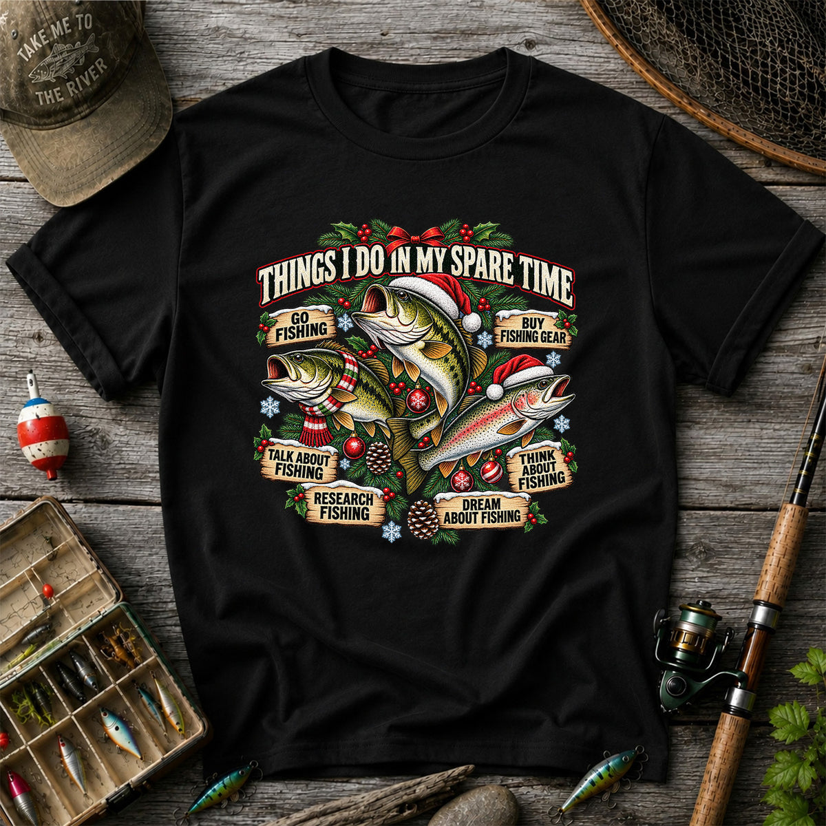 Things I Do in My Spare Time Christmas Bass and Trout Fishing T-Shirt