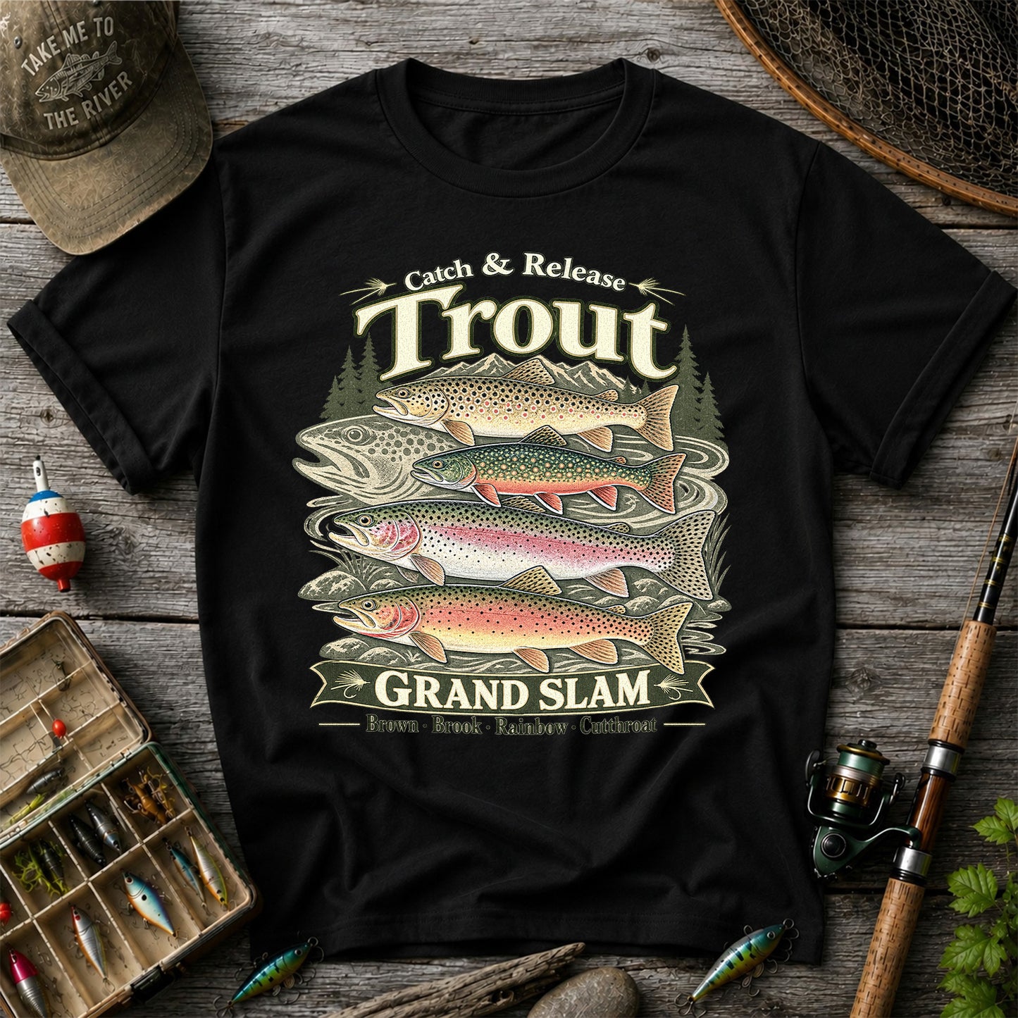 Catch and Release Trout Grand Slam Fishing Graphic T-Shirt