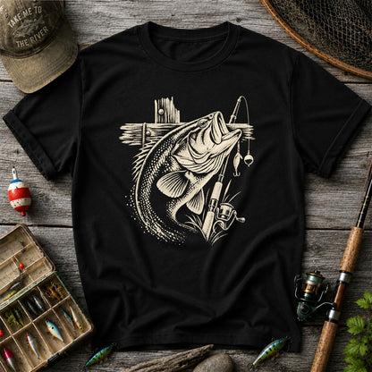 Largemouth Bass Fishing Rod Vintage Graphic T-Shirt