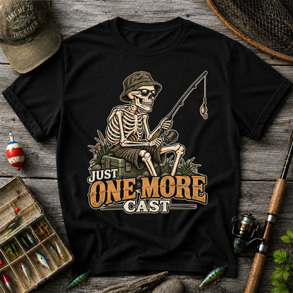 Just One More Cast Skeleton Angler Funny Fishing T-Shirt