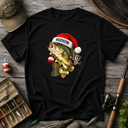 Hudson Santa Hat Bass Christmas Fishing Graphic T-Shirt