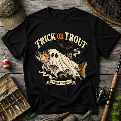 Trick or Trout Ghost Trout Halloween Fishing T-Shirt