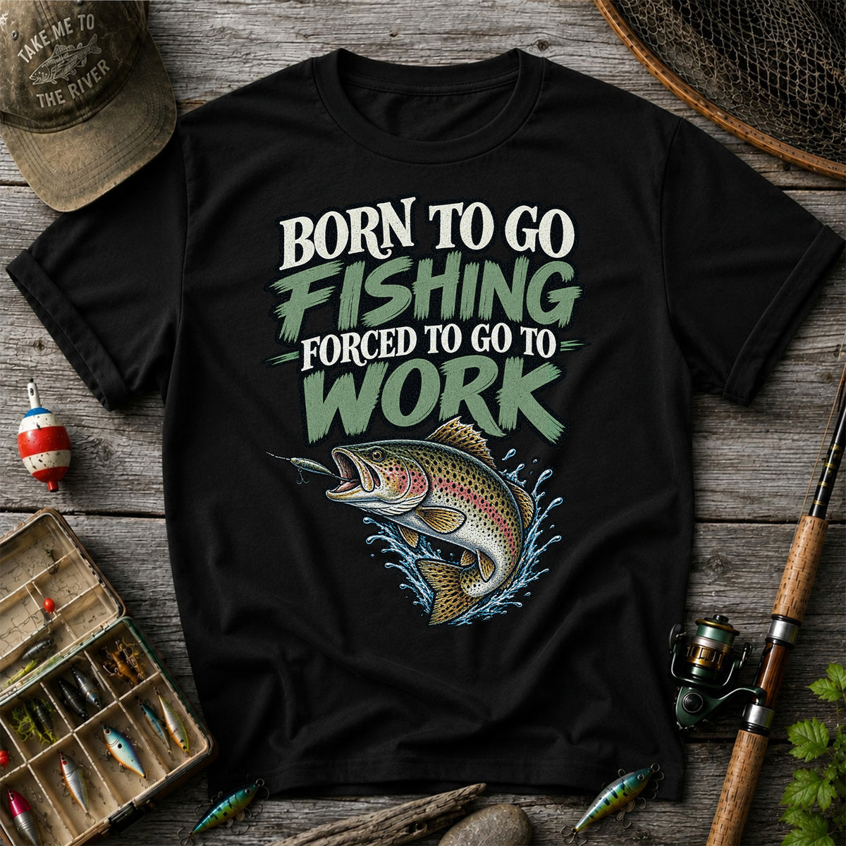 Born to Go Fishing Forced to Go to Work Rainbow Trout T-Shirt
