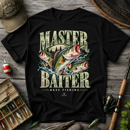 Master Baiter Bass Fishing Funny Vintage Graphic T-Shirt
