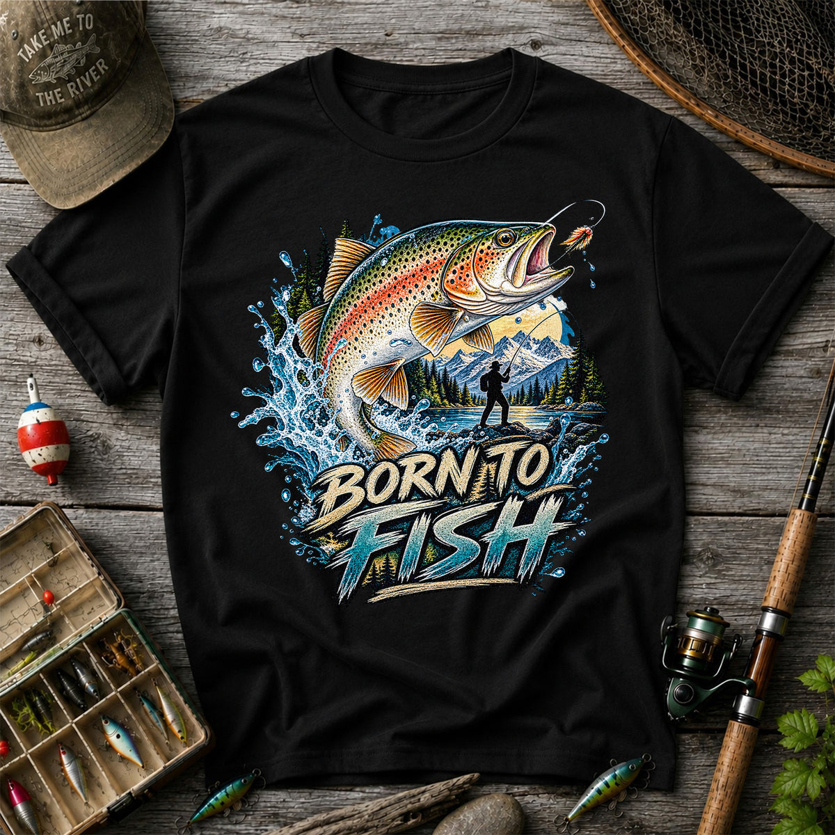 Born to Fish Rainbow Trout Fly Fishing Graphic T-Shirt