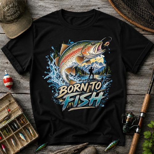 Born to Fish Rainbow Trout Fly Fishing Graphic T-Shirt