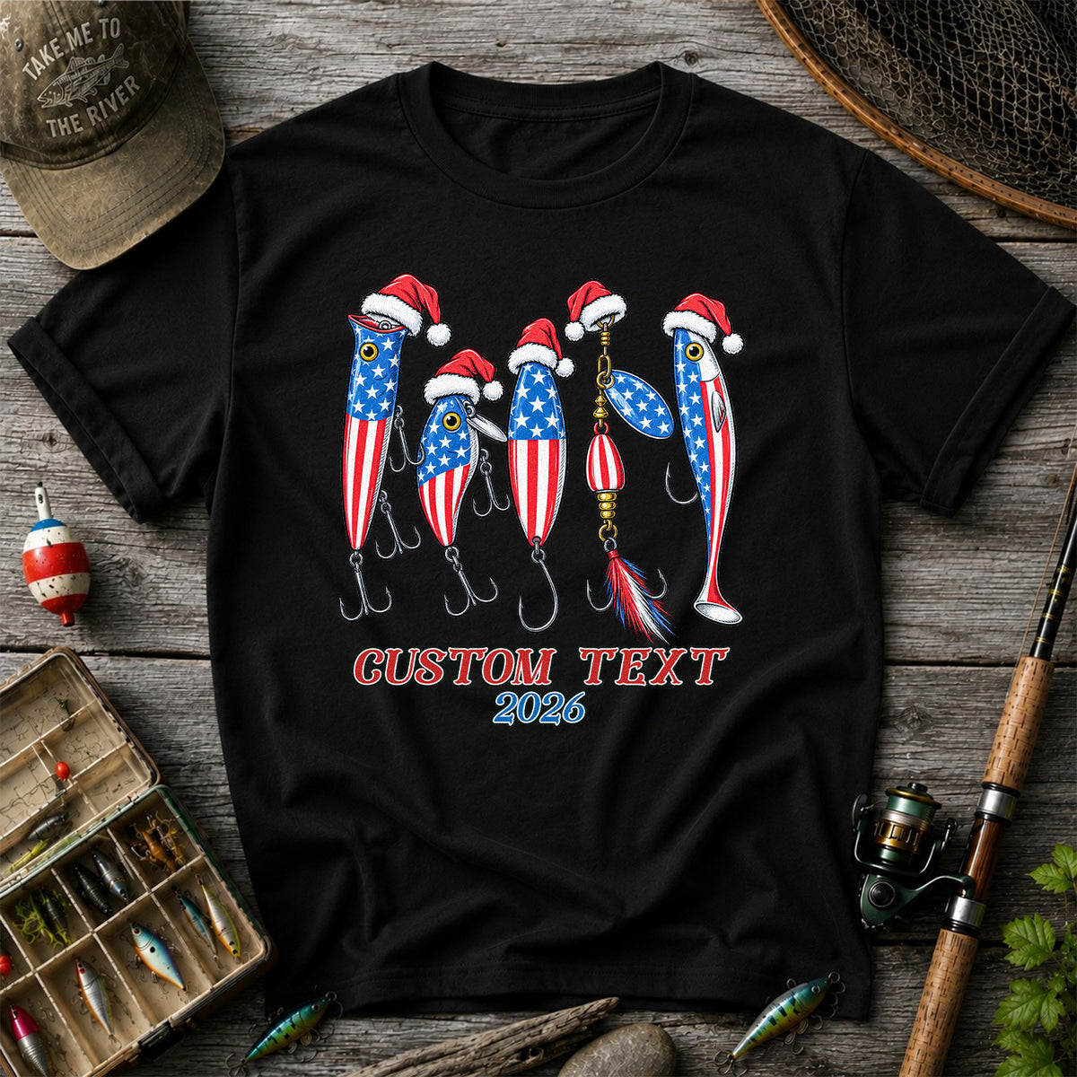 Personalized Patriotic Christmas Fishing Lures T-Shirt