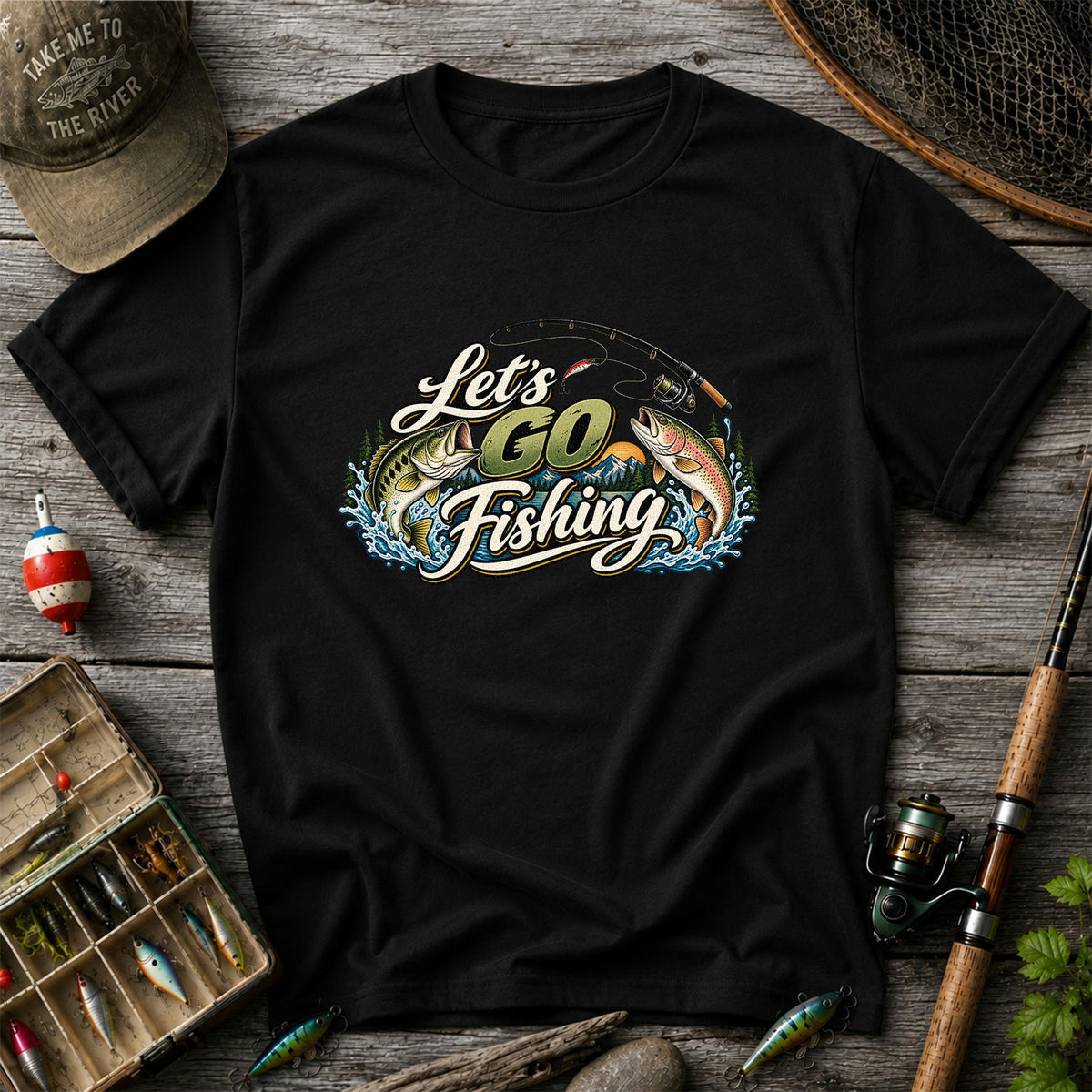 Let's Go Fishing Bass and Rainbow Trout Graphic T-Shirt