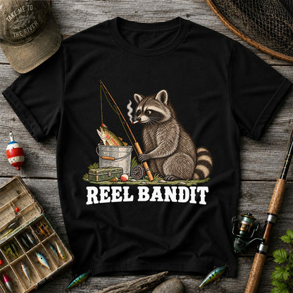 Reel Bandit Smoking Raccoon with Fishing Rod Funny T-Shirt