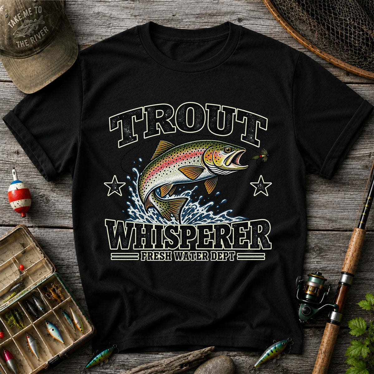 Trout Whisperer Fresh Water Dept Rainbow Tee, Trout Fishing T-Shirt