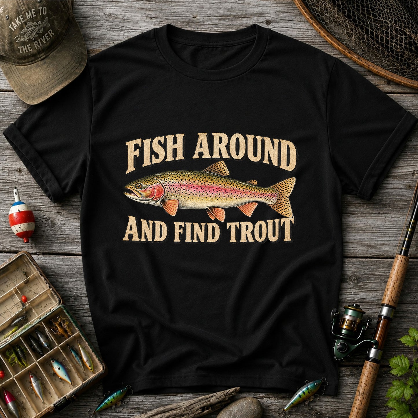 Fish Around and Find Trout Vintage Fishing T-Shirt