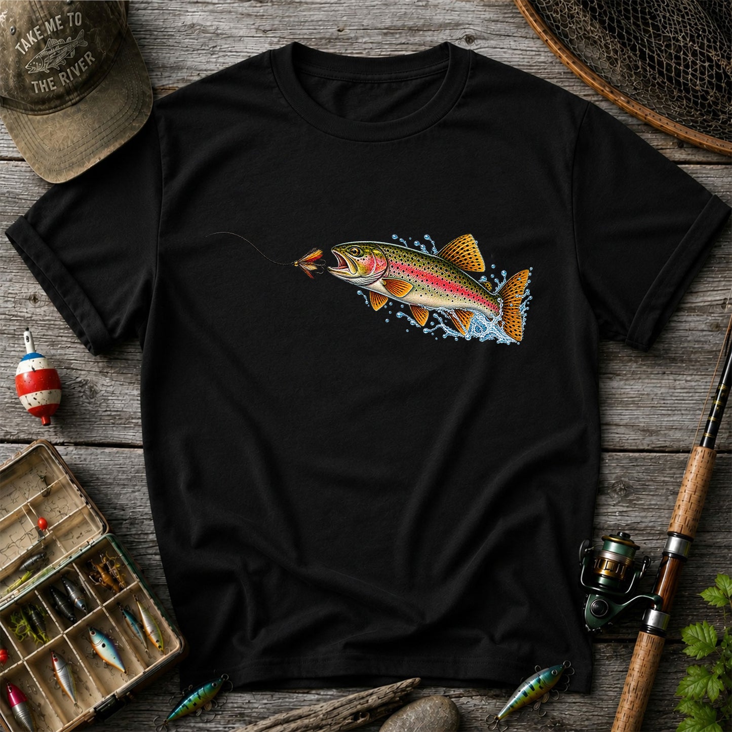 Rainbow Trout Chasing a Fly Fishing Graphic T-Shirt