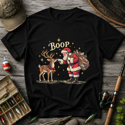 Santa and Reindeer Fishing Christmas Graphic T-Shirt