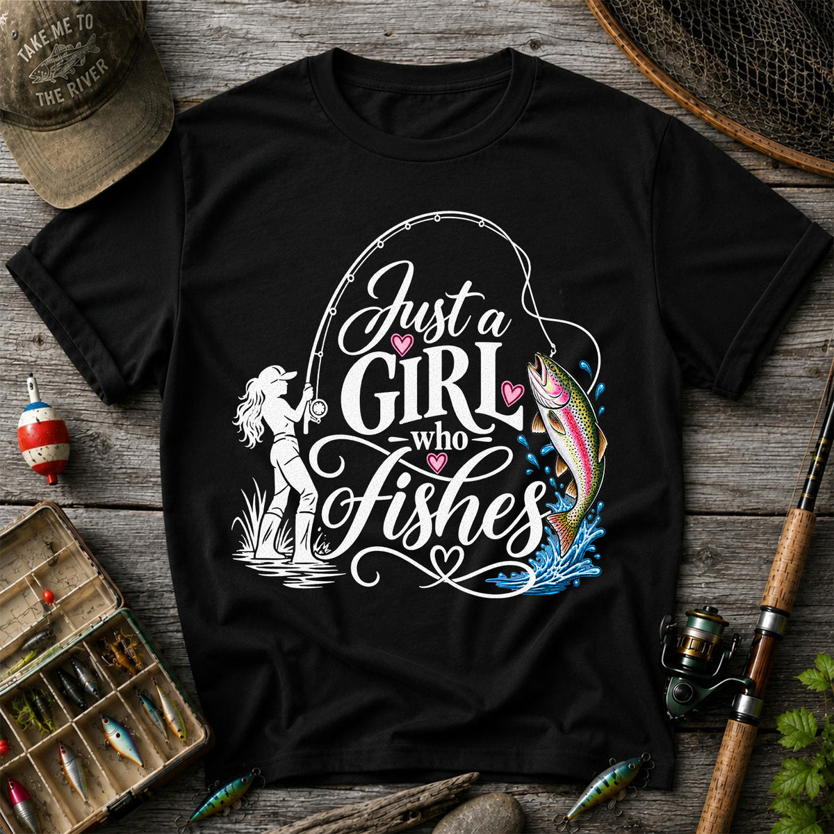 Just a Girl Who Fishes Rainbow Trout and Female Angler Fishing T-Shirt